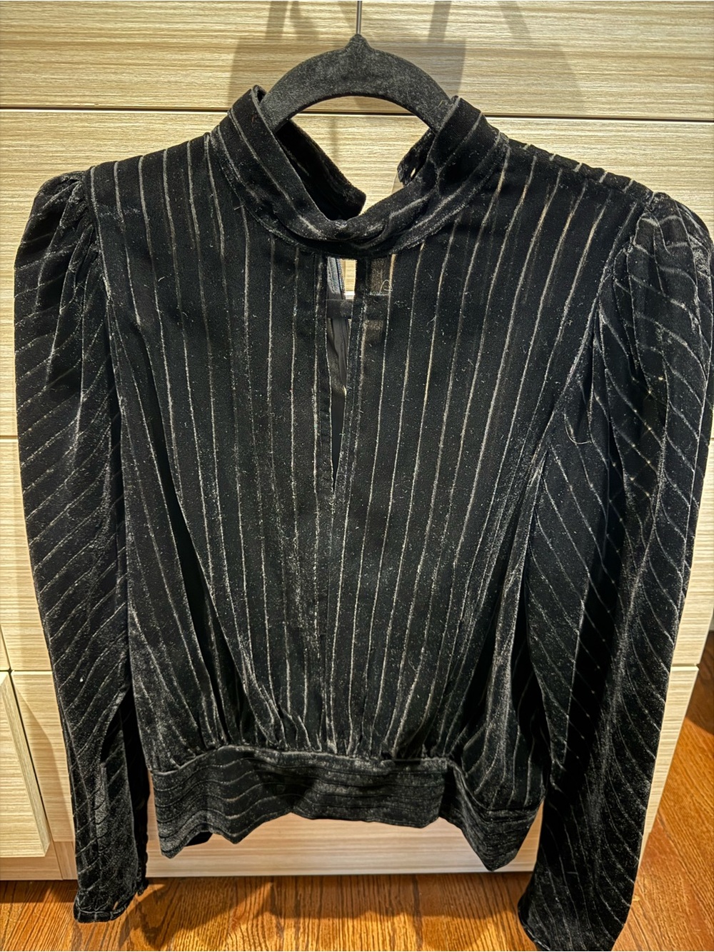 Frame Black Velvet Stripe Mock-Neck Long Sleeve Top
